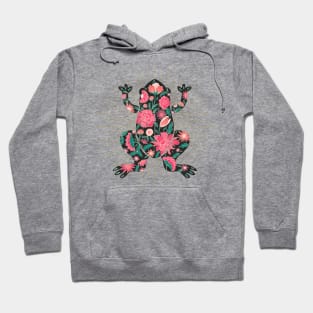 Vintage floral frog silhouette - pink and black Hoodie